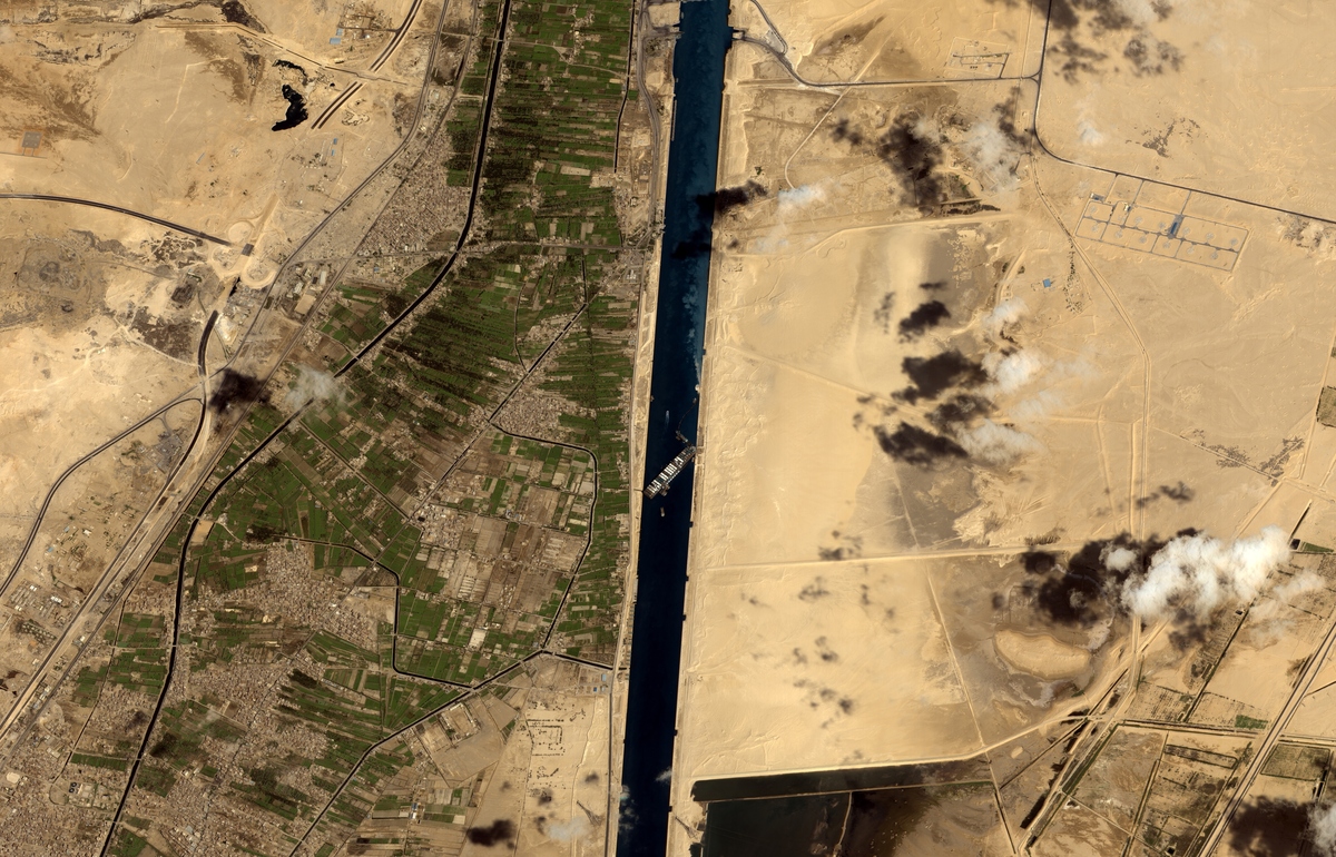Aerial view of the stuck ship (Image: Gokturk-1 Observation Satellite/Anadolu Agency/Getty)